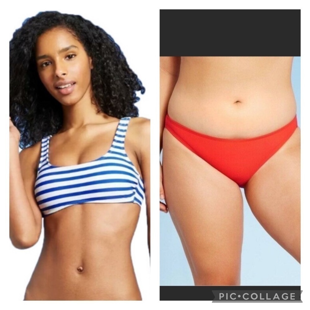Nwot Xhilaration Striped Bikini Top Ribbed Cheeky Bottoms